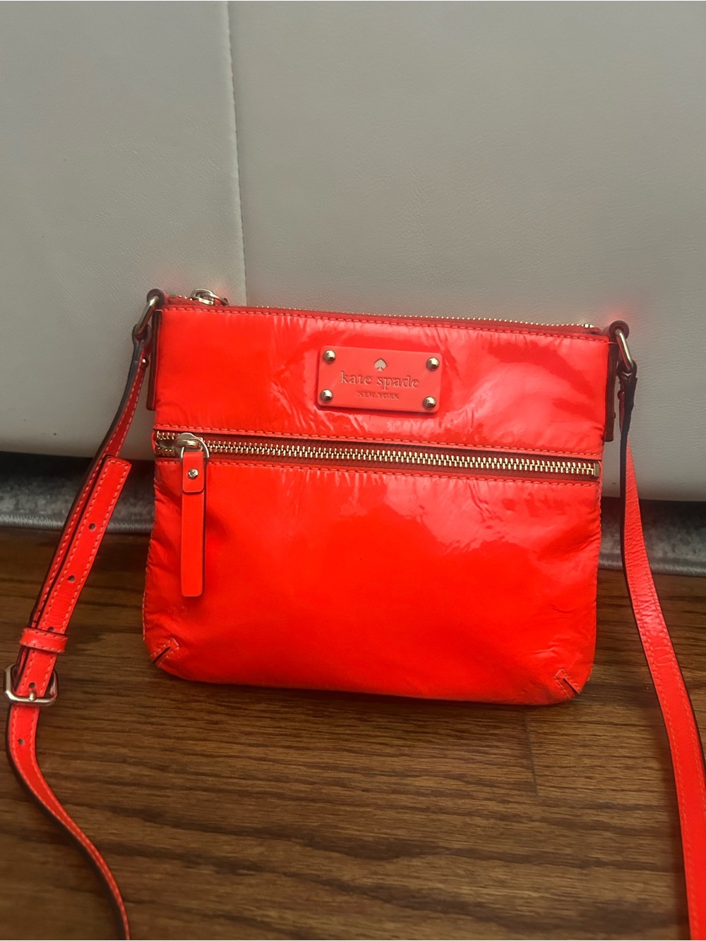 Kate Spade Tenley Flicker Patent Leather Crossbody Bag Neon Coral Orange